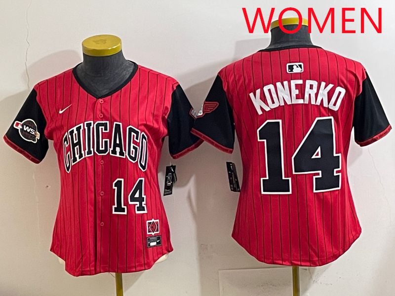 Women 2025 Chicago White Sox #14 Konerko Red Stripe Joint Name Nike MLB Jersey style 5->women mlb jersey->Women Jersey